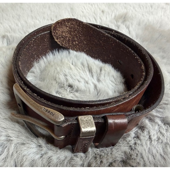 Fossil Other - Fossil Mens Dark Brown Genuine Leather Belt MB136120038 Sz 38 Distressed Buckle